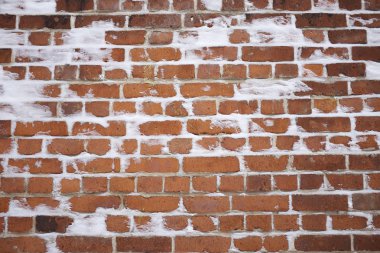 Red Brick Winter Background with Snow