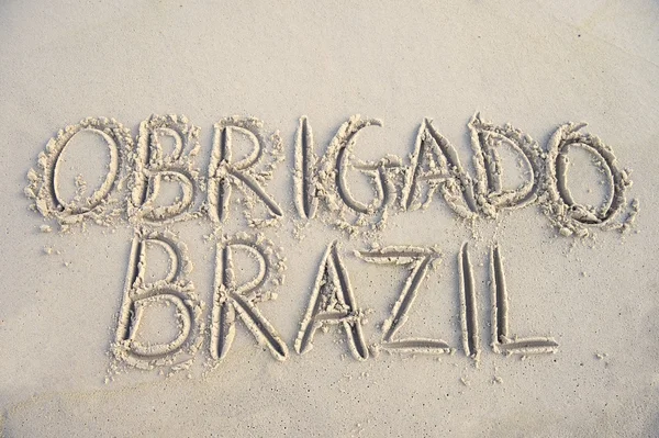 Takk Brasil Beskjed i Sand – stockfoto