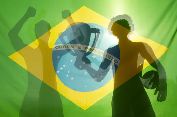 Champion Winning Football Players Brazilian Flag — ストック写真