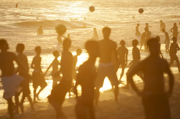 Posto 9 Rio Golden Sunset Silhouettes Beach Football — Stock Photo, Image