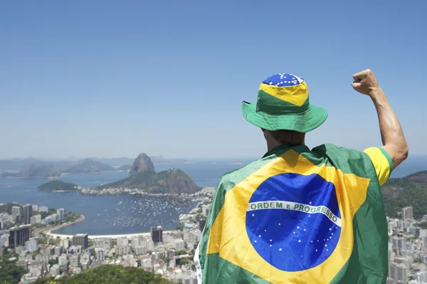Ventilador Patriótico do Brasil Envolvido em Bandeira Brasileira Rio — Fotografia de Stock