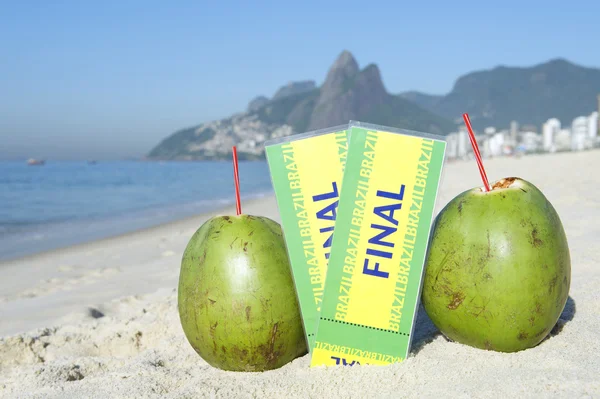 Brazil Final Tickets Coconuts Ipanema Beach Rio — 스톡 사진