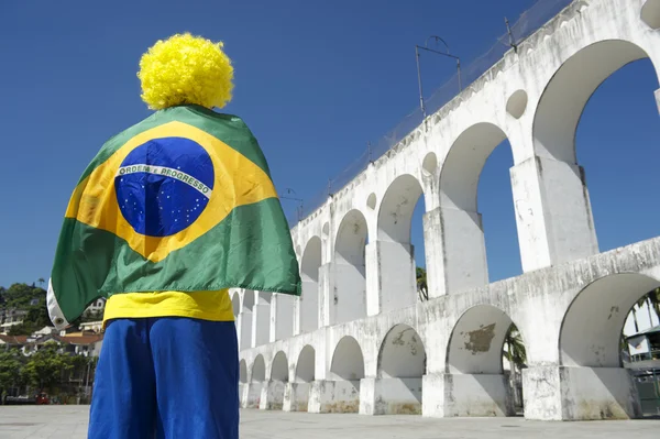 Brasilianische Flagge mann lapa arches rio brasilien — Stockfoto