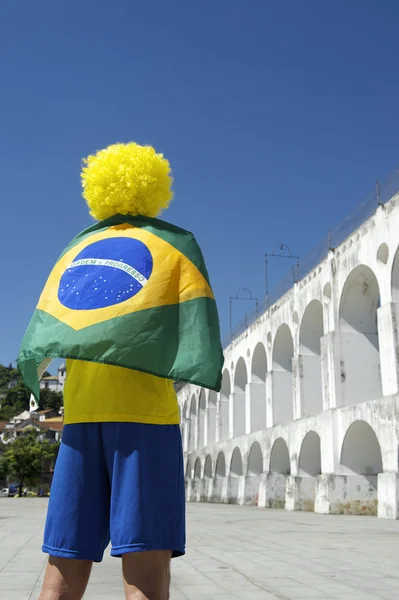 Brazil Flag Man Lapa Arches Rio Brazil — ストック写真