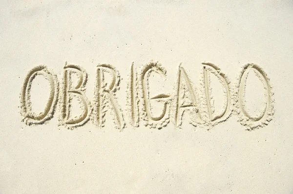 Köszönöm az üzenetet obrigado homok — Stock Fotó