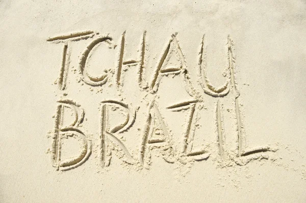 Brazilië Goodbye Tchau bericht schrijven zand — Stockfoto