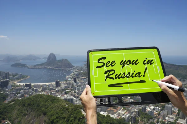 See You In Russia Soccer Football Tactics Board Rio de Janeiro ストック画像