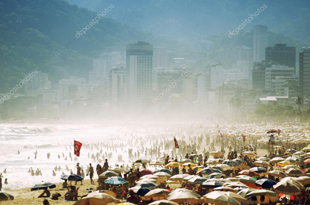 Crowded Ipanema Beach Rio de Janeiro Brazil Busy Day