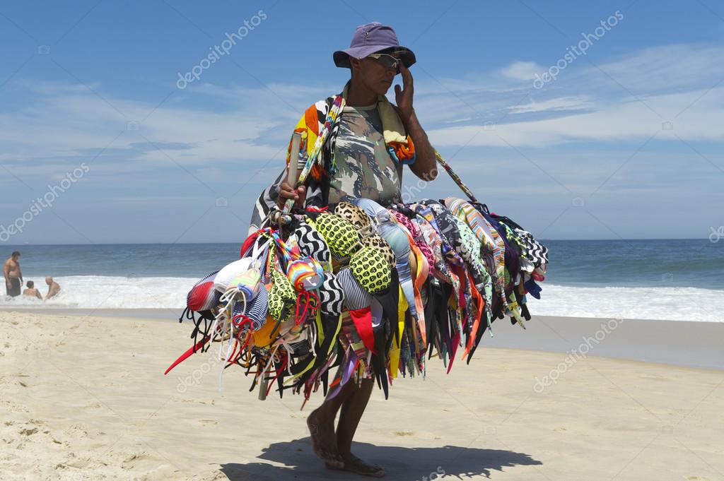 Bikini Vendor Ipanema Beach Rio De Janeiro Brazil Stock