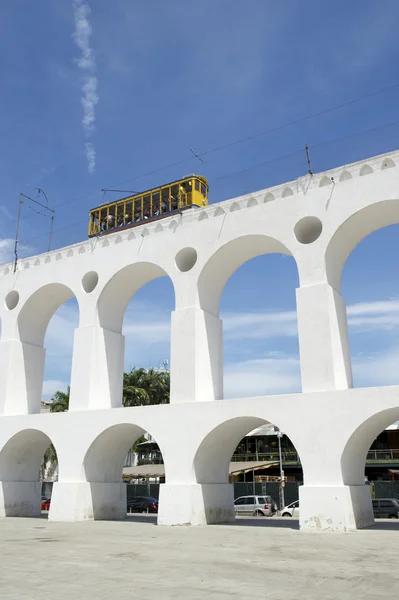 Bonde Tram Train at Arcos da Lapa Arches Rio de Janeiro Brasil — Fotografia de Stock