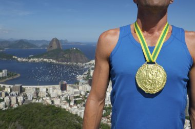 Rio manzarası ayakta altın madalya atlet