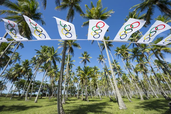 Bendera Olimpiade Bunting Pohon Palm — Stok Foto