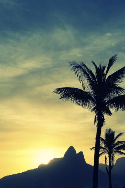 Gün batımı Rio de Janeiro Ipanema Plajı iki kardeş dağ Brezilya