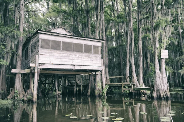 Bayou Swamp Shack scéna s španělským mechem — Stock fotografie