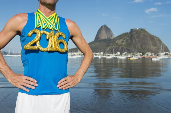 Gold Medal 2016 Athlete Standing Rio de Janeiro — Stockfoto