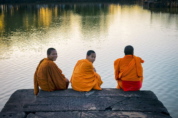 Buddhist Monks in Orange Robes Angkor Wat