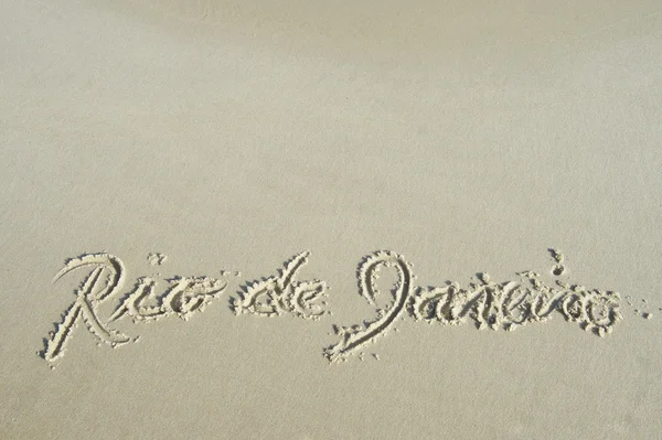 Rio de Janeiro Brazylia Handwritten wiadomość Sand Beach — Zdjęcie stockowe