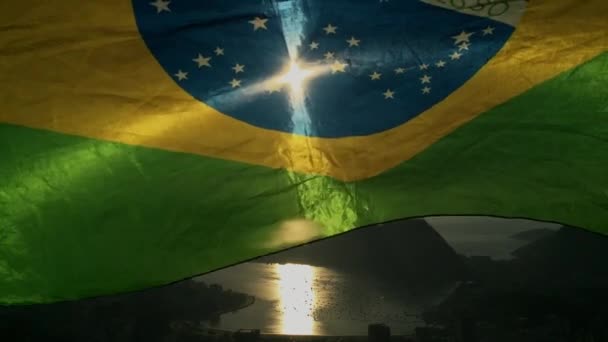 Brazil zászló Rio de Janeiro Skyline festői néz — Stock videók