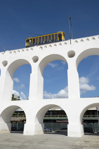 Bonde Tranvía en Arcos da Lapa Arches Rio de Janeiro Brasil — Foto de Stock