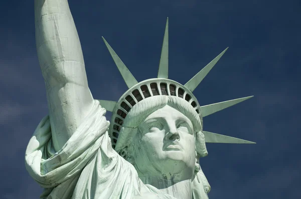 Statue of Liberty Close-Up Blue Sky Horizontal Stock Photo