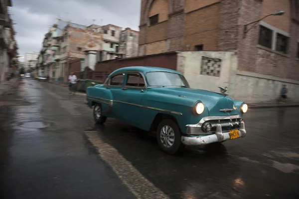 Classic 50s Car Drives in Centro Havana Cuba Stock Image