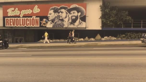 Komunistická Propaganda Billboard Havana Kuba ulice — Stock video