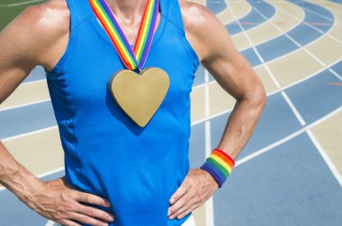 Gay Athlete Heart Gold Medal Running Track