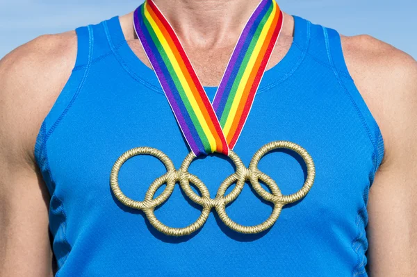 Anillos Olímpicos Medalla de Oro Cinta Gay —  Fotos de Stock