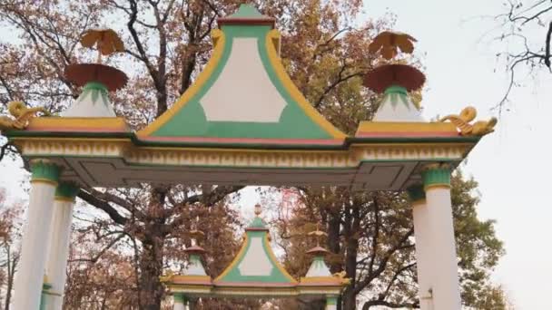 中国风格文化中的桥龙与塔建筑秋天的风景 — 图库视频影像