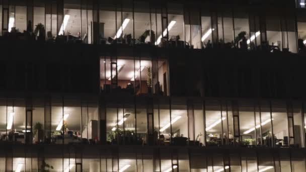 Fönster Kontorsbyggnad Företag Finansiella Natten Övertid Arbetsnarkoman — Stockvideo