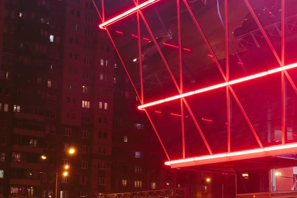 Neon Lighting Illumination Building High Tech Style Geometry Lines Architecture — Stock Photo, Image
