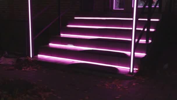 Illuminazione Neon Costruzione Illuminazione Stile High Tech Geometria Linee Architettura — Video Stock