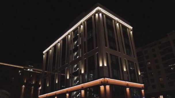 High Tech Building Architecture Geometry Staircase City Symmetry Glow Exterior — Stock Video