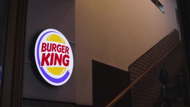 Burger Király Jel Gyorsétterem Kávézó Étterem Világszerte Franchise Shop Cég — Stock videók