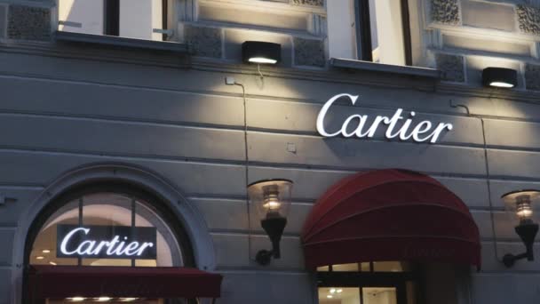 Cartier Joyería Lujo Marca Tienda Señalización Fasade Moda Rica — Vídeos de Stock