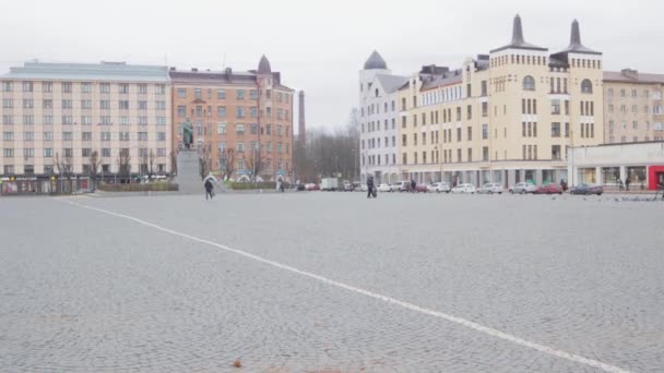 Roter Platz Wyborg Architektur Mittelalterliche Pflastersteine Stein Reise Russland Finnland — Stockvideo