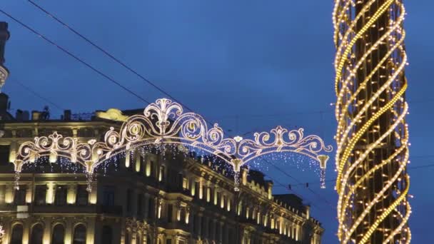 Újévi Megvilágítás Utcai Városi Fesztiválon Hangulat Tél — Stock videók