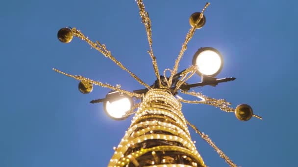 Iluminación Festiva Calle Año Nuevo Linterna Ciudad Brillante — Vídeos de Stock