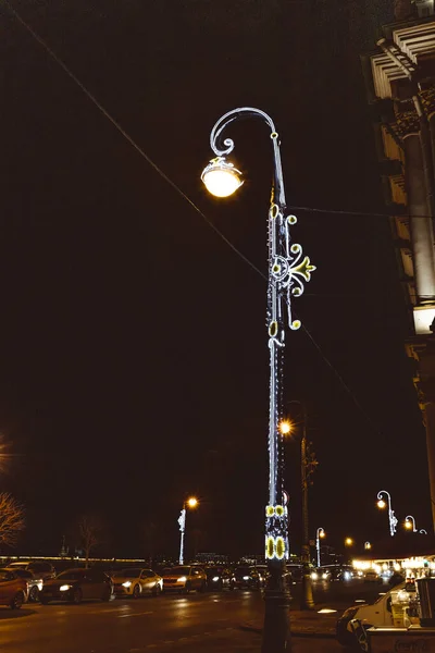 Farol Calle Decoraciones Navidad Resplandor Luz Mágica Iluminación Ciudad —  Fotos de Stock