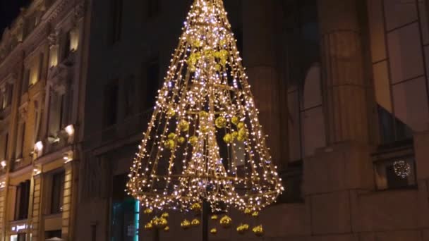 Nieuwjaar Straat Decoraties Viering Stad Vakantie Gloeien Magische Boog — Stockvideo