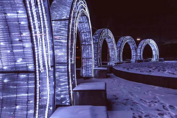 Arco Ano Novo Anéis Iluminação Brilho Mágico Bem Vindo Parque — Fotografia de Stock