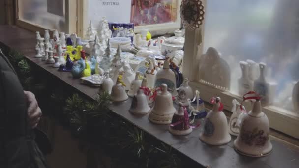Street Christmas Festival Speelgoed Bakken Warme Dranken Nieuwjaar Decor — Stockvideo