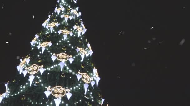 Abeto Ano Novo Ricamente Decorado Com Guirlandas Festival Natal — Vídeo de Stock