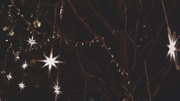 Décorations Noël Sur Les Arbres Sur Les Guirlandes Rue Lueur — Video