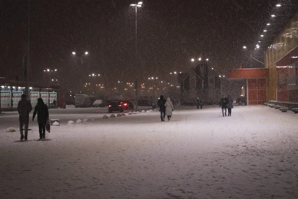 Natt Snöfall Storm Ett Naturligt Fenomen Nederbörd Vinter Sylt — Stockfoto