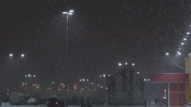 Nachtelijke Sneeuwval Storm Een Natuurlijk Fenomeen Van Neerslag Winter Jam — Stockvideo