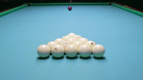 Billard Fracassant Boules Pyramidales Coup Pied Jeu Commencer Disparatesse Séparation — Video