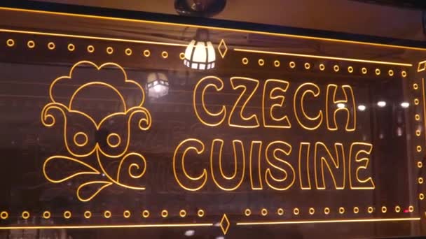 Tschechische Küche Essen Leuchtreklame Restaurant Café Abendessen Kultur — Stockvideo