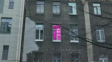 Şehir ekonomisinde çiçek yetiştiren pembe pencere lambası.