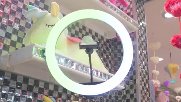 Ring Led Lamp Colorful Colored Rgb Children Bloggers Equipment Fun — Stock Video